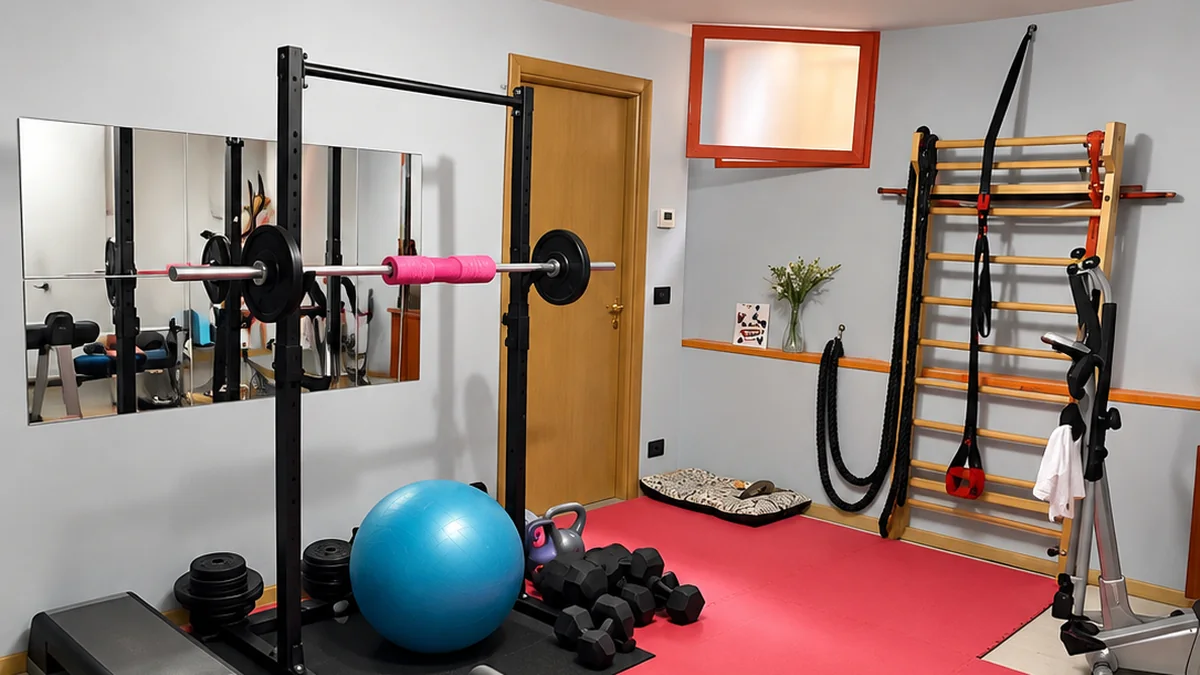 La sala Personal di Coach Fitness Girl a Pocapaglia: rack, pedana rossa, spalliera e attrezzi